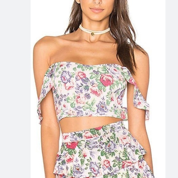 Motel x Revolve Womens Foxy Frill Floral Crop Tank Top Large Multicolor Smocked - Picture 1 of 11